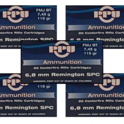 Lot de 5 boîtes de 20 cartouches Partizan cal 6.8 Remington SPC - 115 Grs FMJ Bt