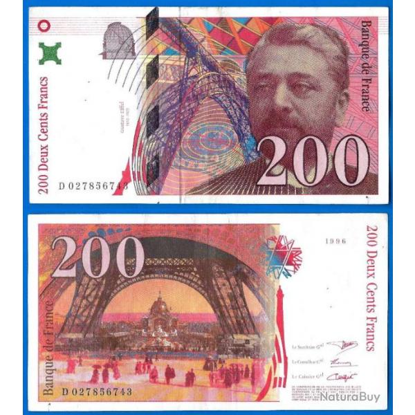 France 200 Francs 1996 Serie D Gustave Eiffel Tour Billet Franc
