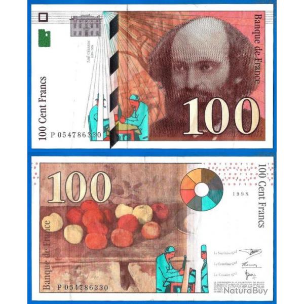 France 100 Francs 1998 Billet Cezanne Peintre Serie P Franc Frcs Frs Frc
