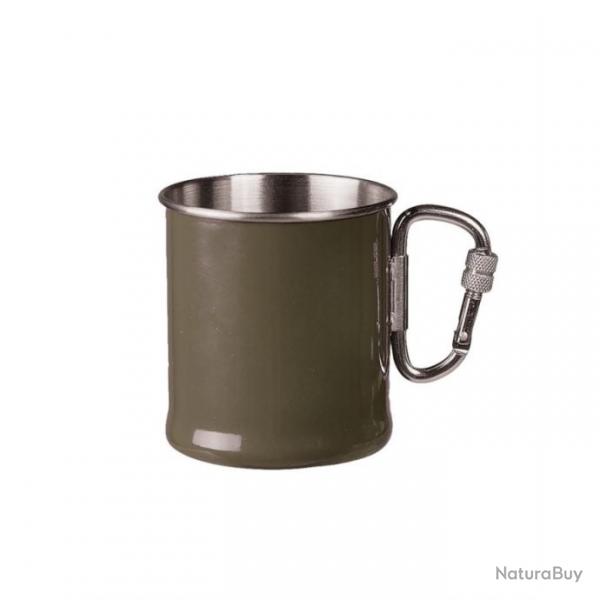 Tasse en acier inoxydable Mil-Tec avec anse mousqueton 250 ml Kaki