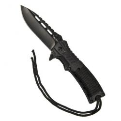 Couteau de poche one-hand avec paracorde et silex Noir