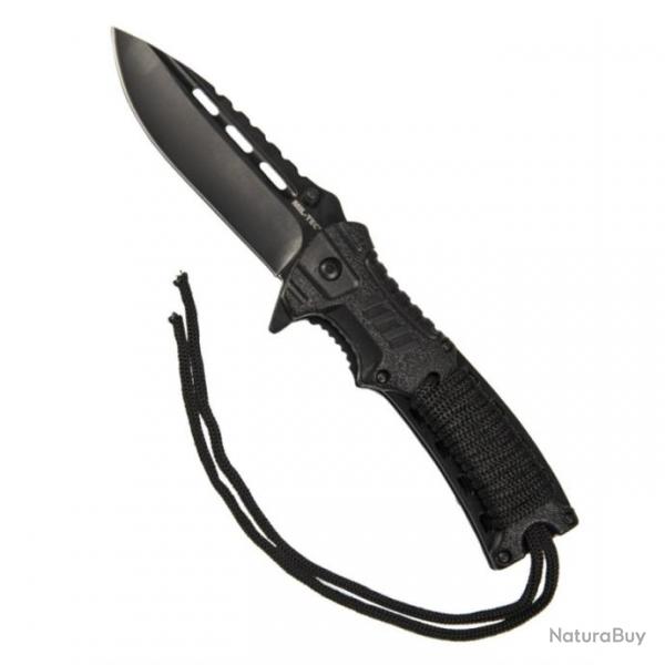 Couteau de poche one-hand avec paracorde et silex Noir