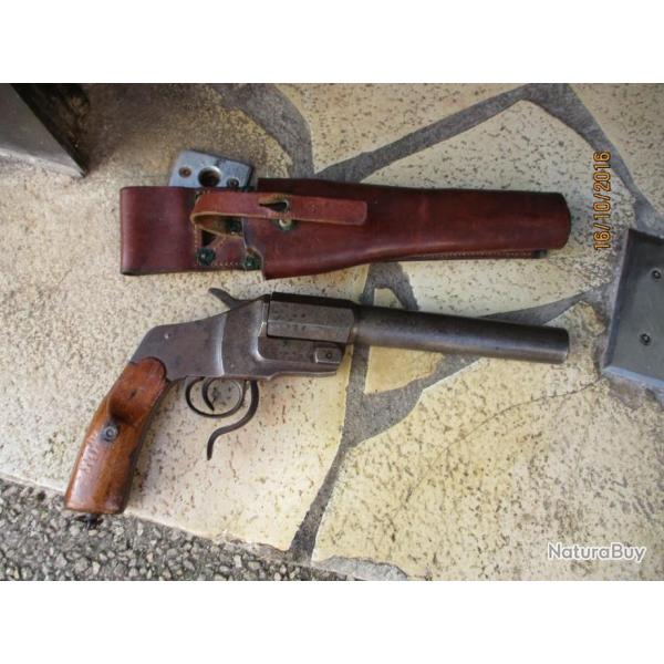pistolet lance fusee allemand de 14-18 avec son etui suisse date 1915
