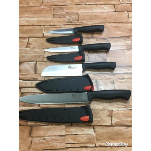 4 couteaux de cuisine avec tuis aiguiseurs