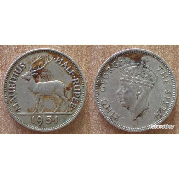 Maurice Half Roupie 1951 Piece 50 Cents Roi George 6 Animal Demi Roupie Roupies Rupees Rupee