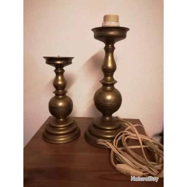 2 CANDELABRE BRONZE 1 POUR L ELECTRICITE