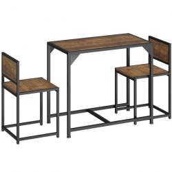 ACTI- Ensemble chaises de salle à manger MILK( table+ 2 chaises) Bois foncé industriel,  jardi356
