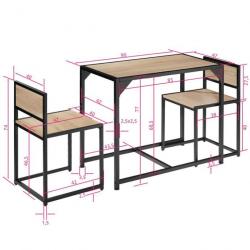 ACTI- Ensemble chaises de salle à manger MILK( table+ 2 chaises) Bois clair industriel,  jardi357