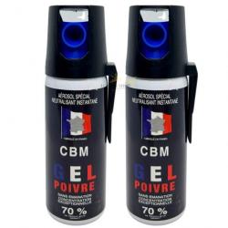 Lot 2 bombes lacrymogènes GEL POIVRE OC 50ml avec clip - CBM (fabriqué en France)