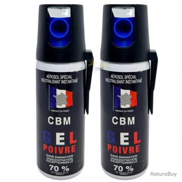 Lot 2 bombes lacrymognes GEL POIVRE OC 50ml avec clip - CBM (fabriqu en France)