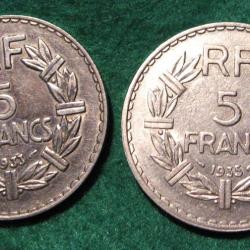2x5 Francs en nickel  1933 et 1935 ttb+