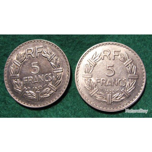 2x5 Francs en nickel  1933 et 1935 ttb+