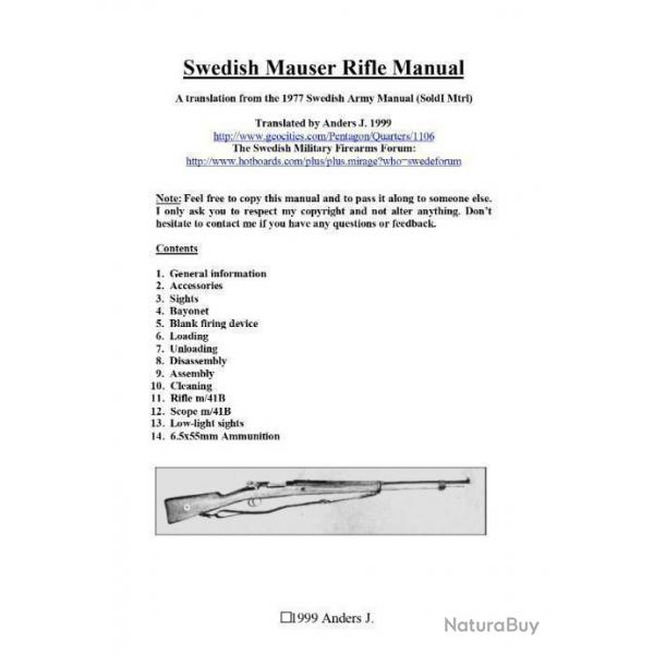 notice MAUSER SWEDISH M38 M41B M96 1977 CARL GUSTAFS (envoi par mail) - VENDU PAR JEPERCUTE (m1896)