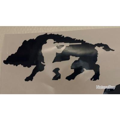 AUTOCOLLANT CHASSEUR À Bord Sanglier 7-1 Sticker Taille:12 Cm EUR 3,49