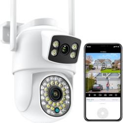Camera Surveillance WiFi 2.4Ghz Exterieure Double Objectif 2.5K Vision Nocturne Couleur Audio Bidire