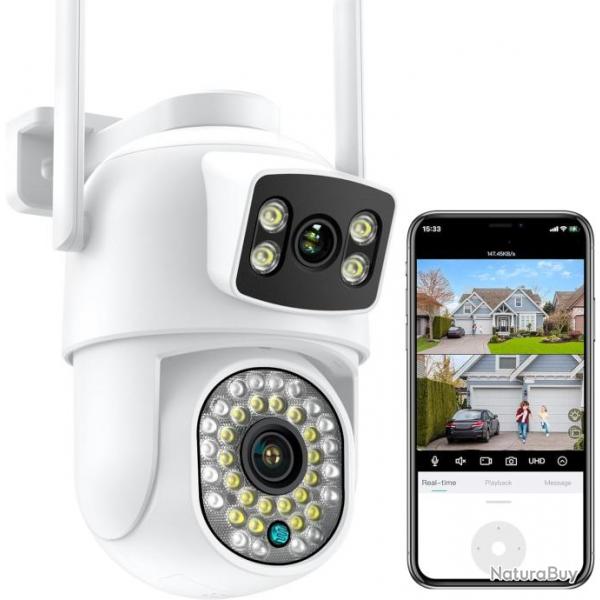 Camera Surveillance WiFi 2.4Ghz Exterieure Double Objectif 2.5K Vision Nocturne Couleur Audio Bidire