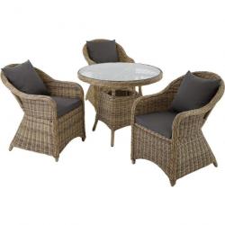 ACTI- Salon de jardin ZAMBI (1 table+ 3 fauteuils) marron naturel salon947