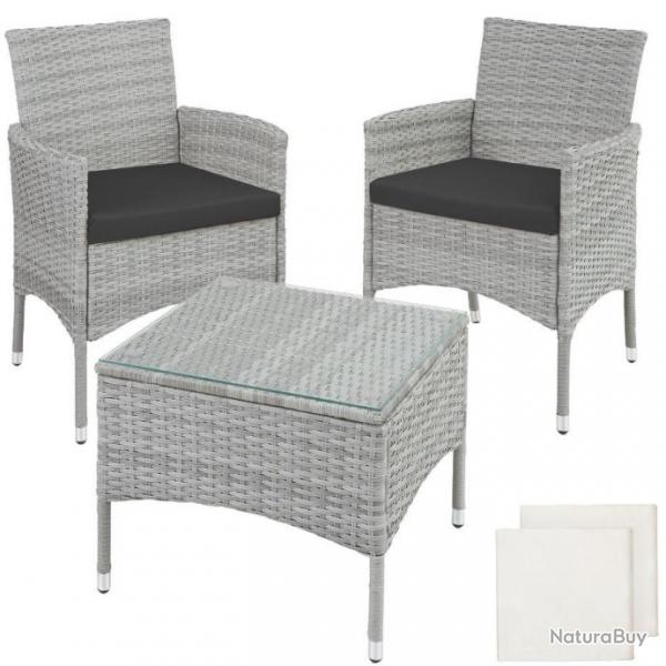 ACTI- Salon de jardin LUPIN (2 fauteuils+ 1 table) gris clair salon702