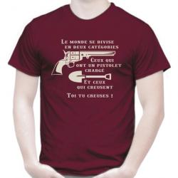 T-SHIRT - LE MONDE SE DIVISE EN DEUX CATEGORIES -  Western Le Bon La Brute Le Truand  Colt 1851 Navy