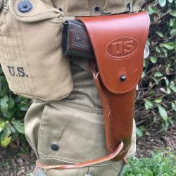 Etui / Holster M12 Colt 45 Cuir Cognac - Reproduction WW2 Premium