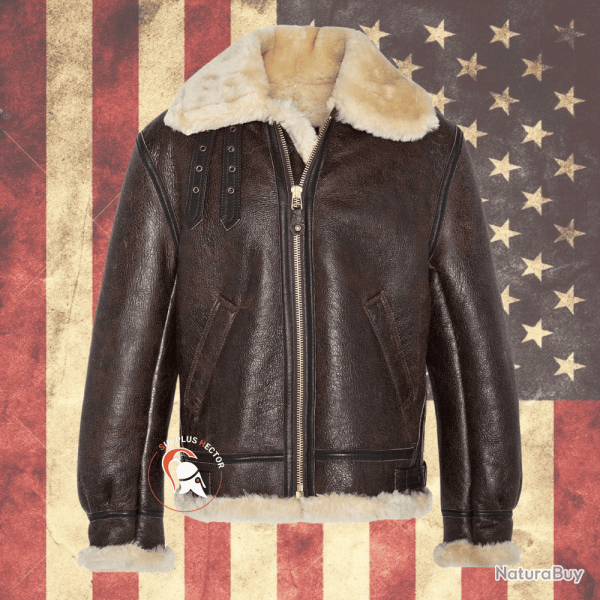 Blouson Cuir Schott bombardier B3 257S made in USA mouton peau lain original 42