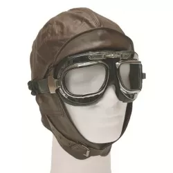 Casque Aviateur Vintage Cuir Type US - Noir ou Marron Noir