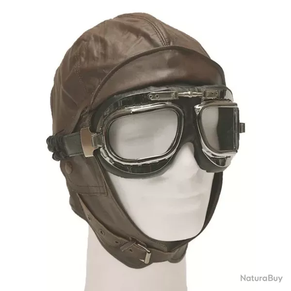 Casque Aviateur Vintage Cuir Type US - Noir ou Marron Noir