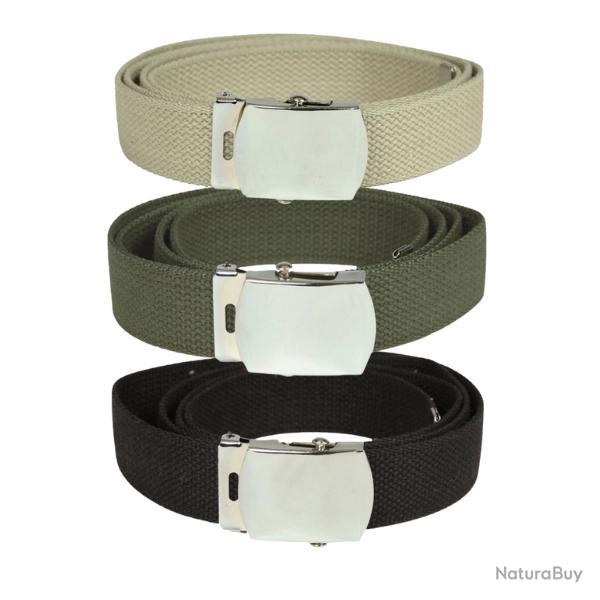 Ceinture US en Toile Coton Boucle Chrome Beige