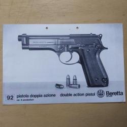 Dépliant Pistolet Beretta modèle 92 en 9mm de 1980