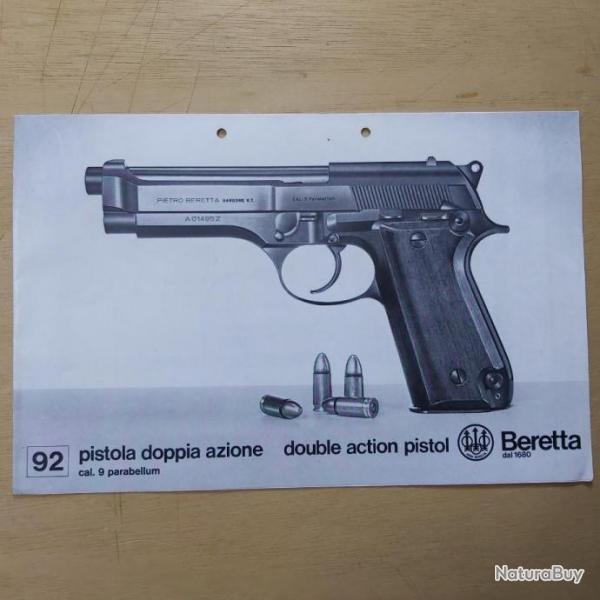 Dpliant Pistolet Beretta modle 92 en 9mm de 1980