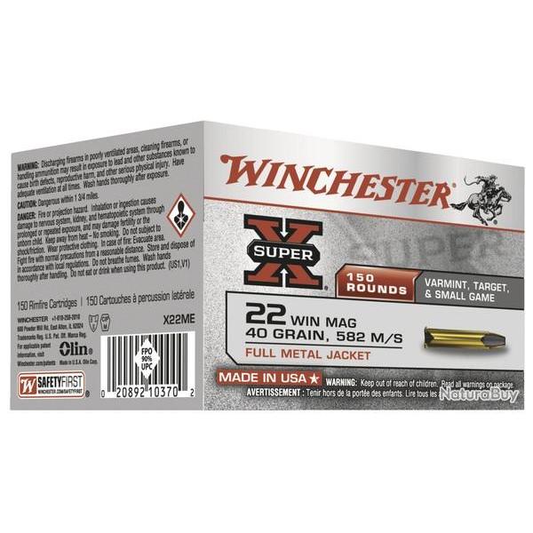 CARTOUCHES WINCHESTER SUPER-X 22MAG FMJ 40GR X150