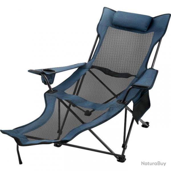 Vevor Chaise de Camping Pliante Inclinable Bleu Tissu et Maille Oxford 600D Haute Qualit
