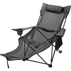 Vevor Chaise de Camping Pliante Inclinable Gris Tissu et Maille Oxford 600D Haute Qualité