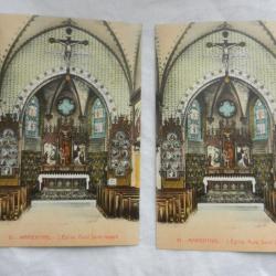 lot de deux anciennes cartes postales Marienthal - église Saint Joseph - Alsace 67