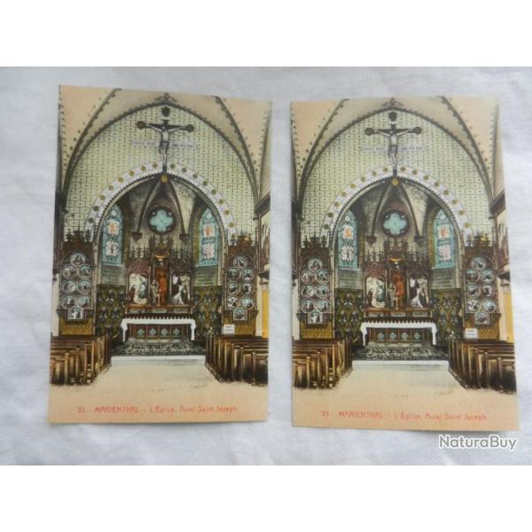 lot de deux anciennes cartes postales Marienthal - glise Saint Joseph - Alsace 67