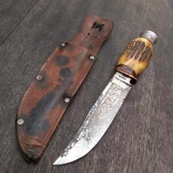 Ancien  Couteau de SOLINGEN Manche en Bois de Cerf avec Étui en cuir
