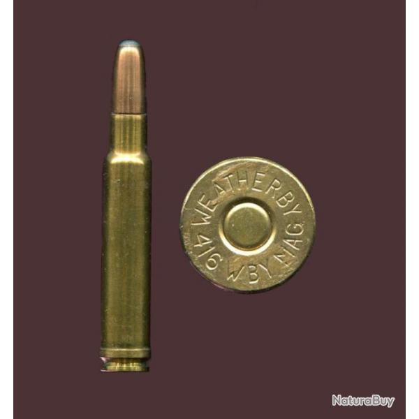 .416 WEATHERBY MAGNUM - balle cuivre pointe plomb arrondie - marquage : WEATHERBY 416 WBY MAG