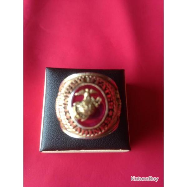 Bague Chevalire USMC United States Marines Corps  Plaqu Or Taille 8 us ou 57 Fr