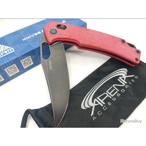 Couteau SRM Knives 9203 MR2 Ambi Lock Red Lame Acier 10Cr15CoMoV Manche Micarta Clip SRM9203MR2