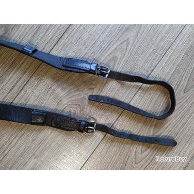 Bretelle elastiche a Y blu con pelle bordeaux