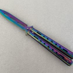 Couteau de poche Léopard métal effet titane ( papillon )