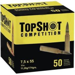 CARTOUCHES TOP SHOT CALIBRE 7,5X55 SWISS FMJ-BT 174GR 11,28G BTE 50