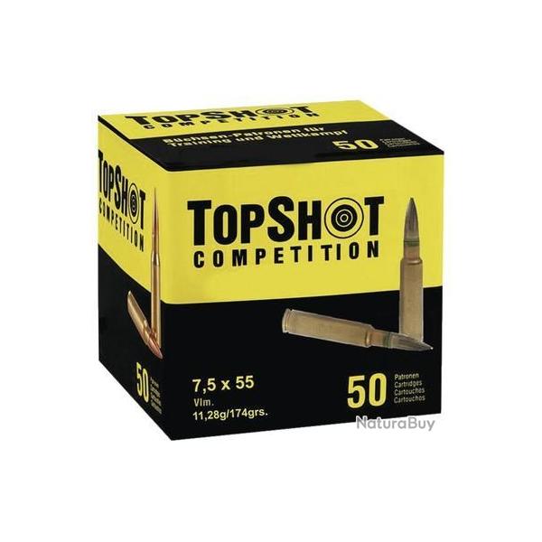 CARTOUCHES TOP SHOT CALIBRE 7,5X55 SWISS FMJ-BT 174GR 11,28G BTE 50