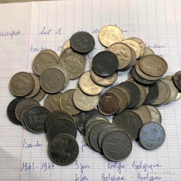 BELGIQUE - Lot de 60 pices de 1 franc