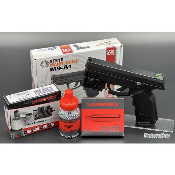Pack prt  tirer complet avec laser Steyr M9-A1 (3,3joules) (Arme+Laser+billes+CO2)