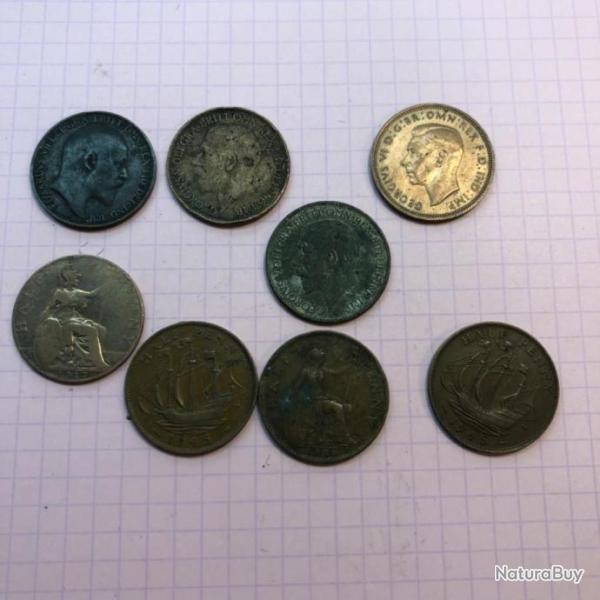ANGLETERRE - Lot de 8 pices - 1/2 Penny