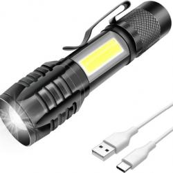Lampe de Poche LED Rechargeable 1000 mAh Étanche IPX6 Zoomable 3 Modes D'éclairage