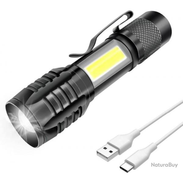 Lampe de Poche LED Rechargeable 1000 mAh tanche IPX6 Zoomable 3 Modes D'clairage