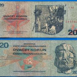 Tchecoslovaquie 20 Couronnes 1970 Billet Korun Tchequie Couronne