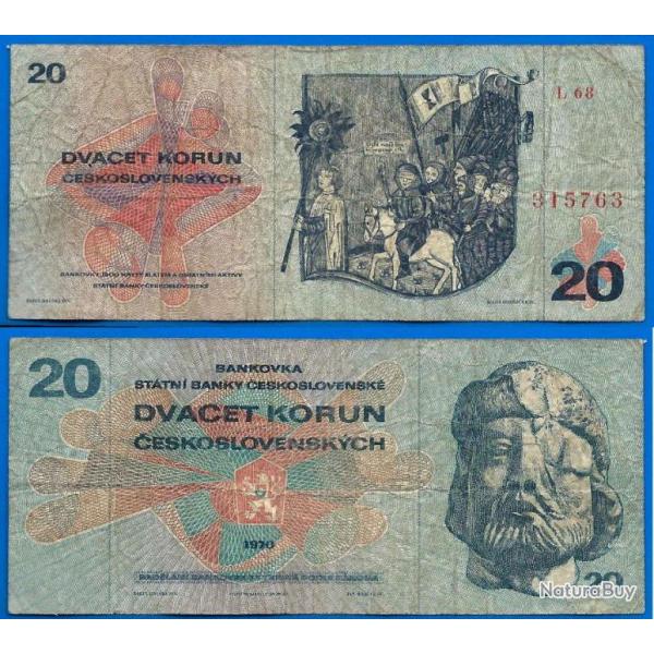 Tchecoslovaquie 20 Couronnes 1970 Billet Korun Tchequie Couronne